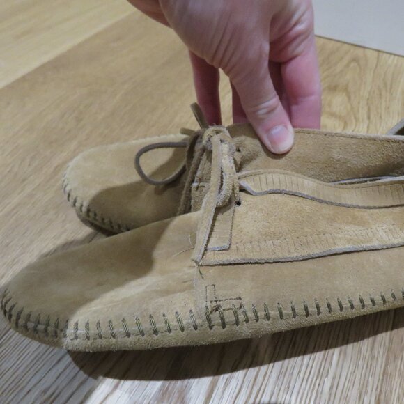 MINNETONKA Moccasin Loafer Fringe Booties Tan Suede Leather Western Casual - Picture 5 of 16